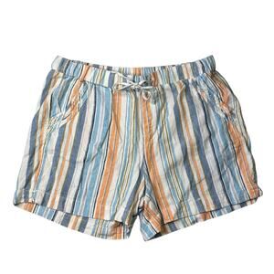 Briggs Linen Blend Shorts Womens Large Blue Orange Striped Beachy Coastal Cute
